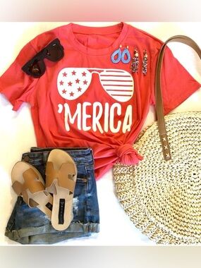 Women's Red 'Merica Short Sleeve Tee size S